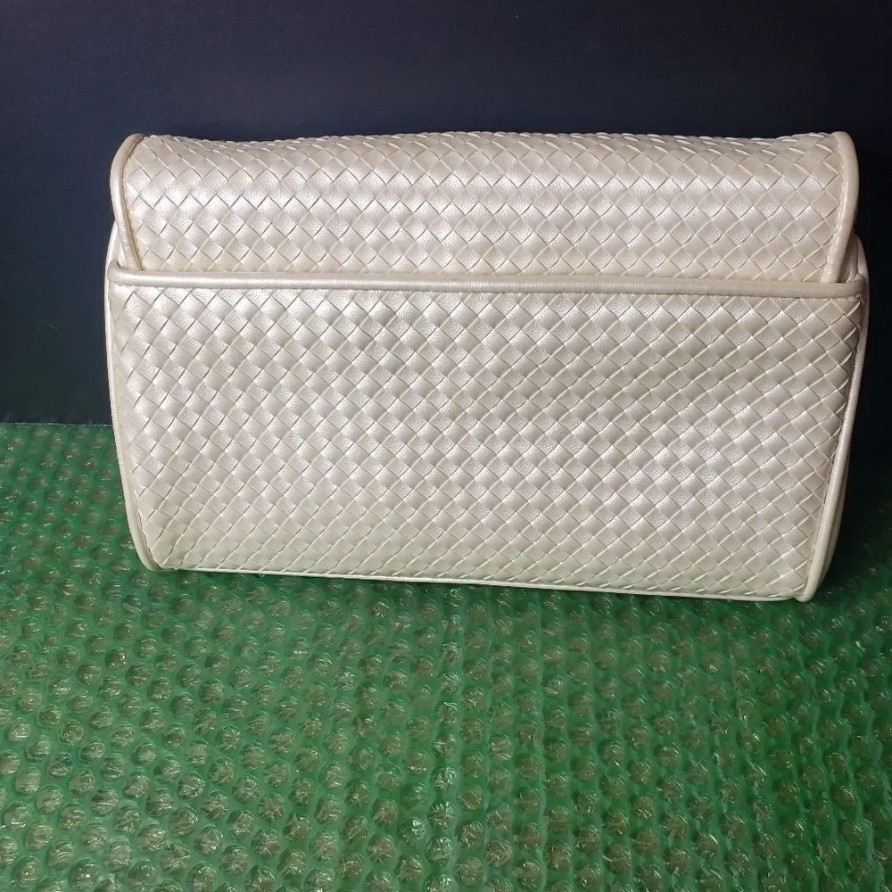 Woven cream satin clutch